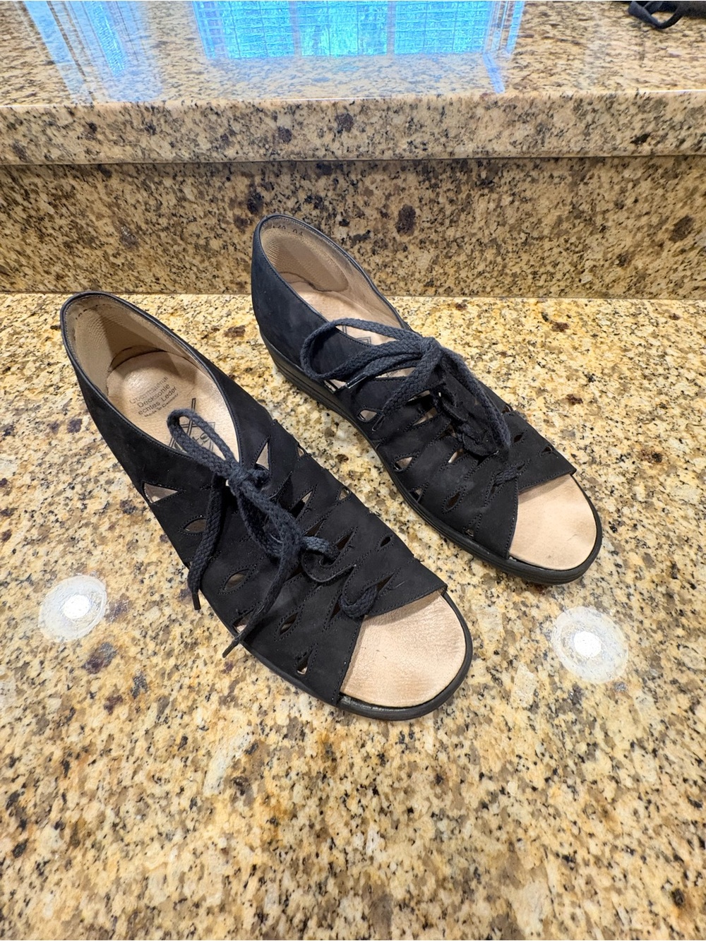 Theresia Fits Black Leather German Orthopedic Lace Up Sandals size 6.5 G